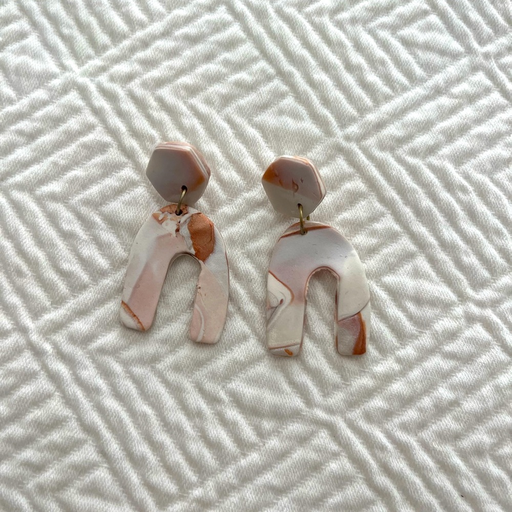 Horseshoe dangle earrings. Homemade. Polymer clay!